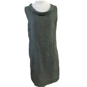 Italian Style Linen Sheath Dress Size L Olive Cowl Neck Sleevless Lagenlook